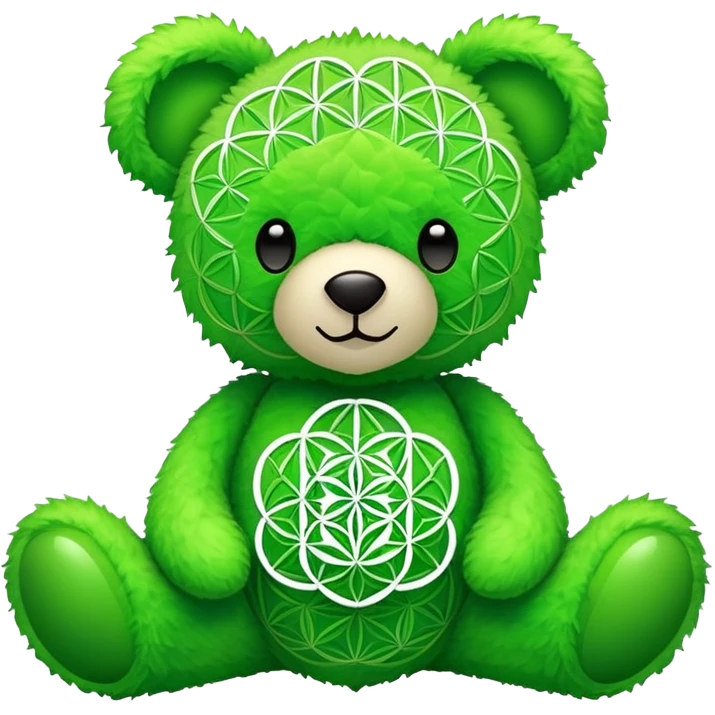 neon green bear with the flower of life on its tummy emoji