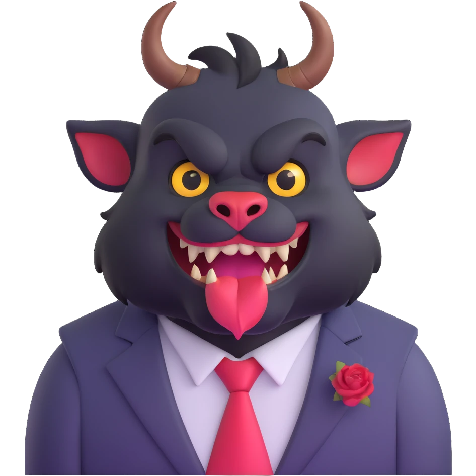 Beast from Beauty and the Beast with human mouth looking friendly, less fierce, elegant clothes emoji