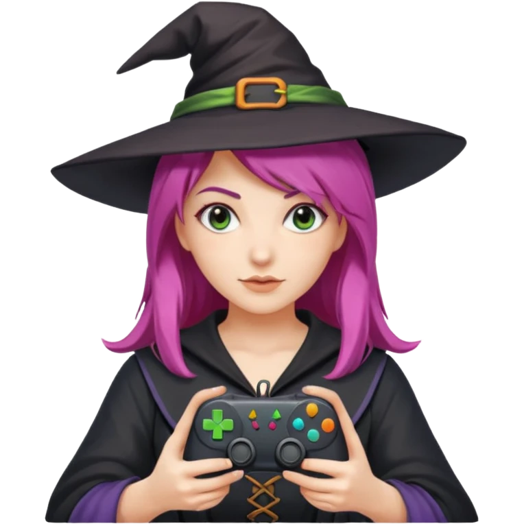 colored hair gamer witch game pad controller emoji