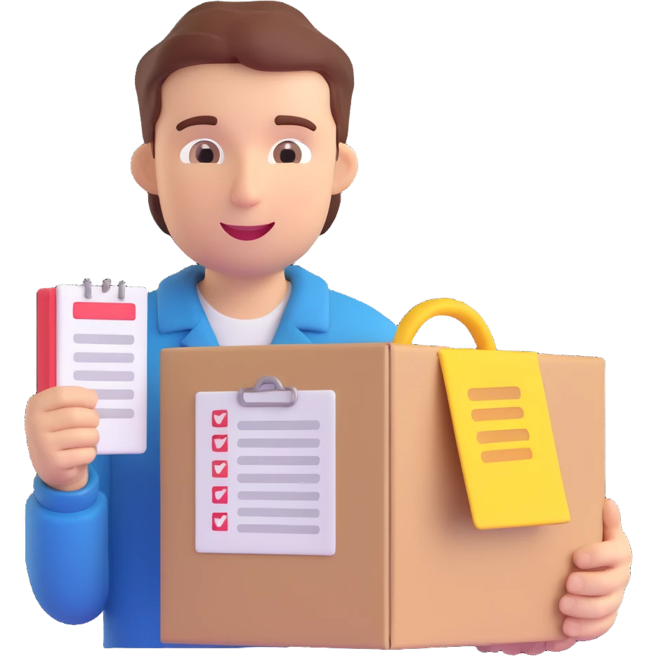 product owner emoji, person holding a product box and checklist emoji