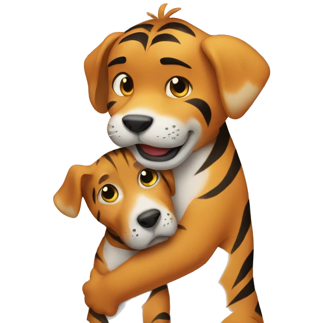 Tiger and dog hugging emoji