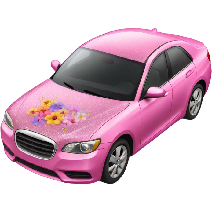 Pink car with glitter and decorated flowers  emoji
