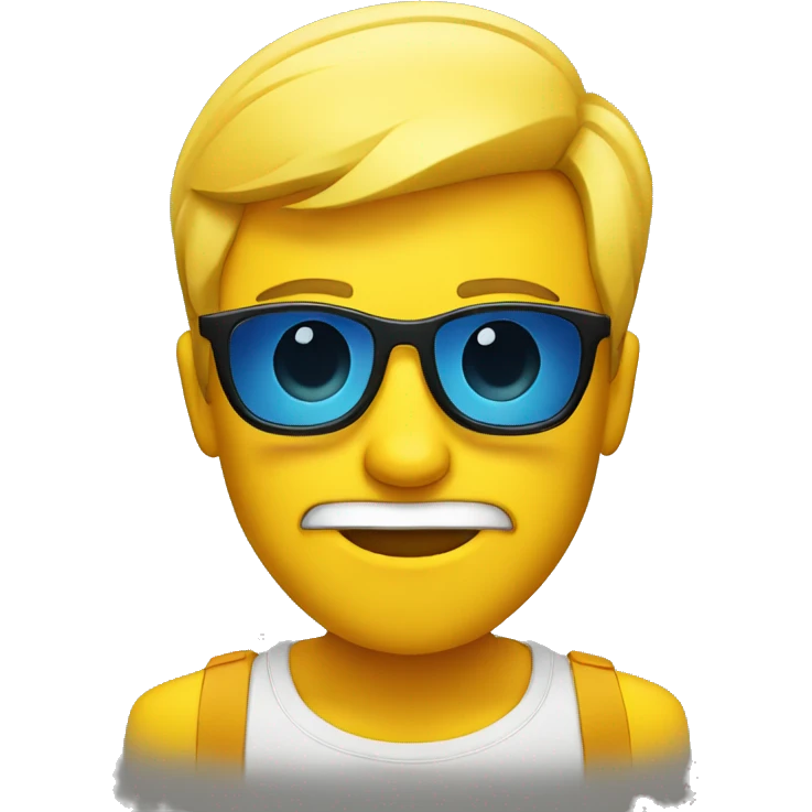 yellow default emoji style, single raised eyebrow, sunglasses, smirk emoji