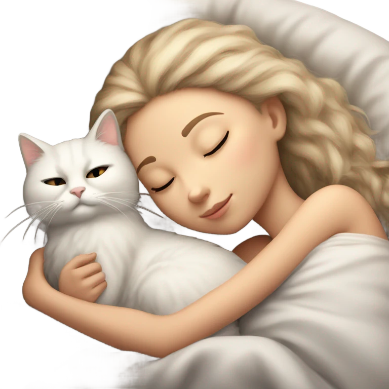 white Girl and cat sleeping emoji
