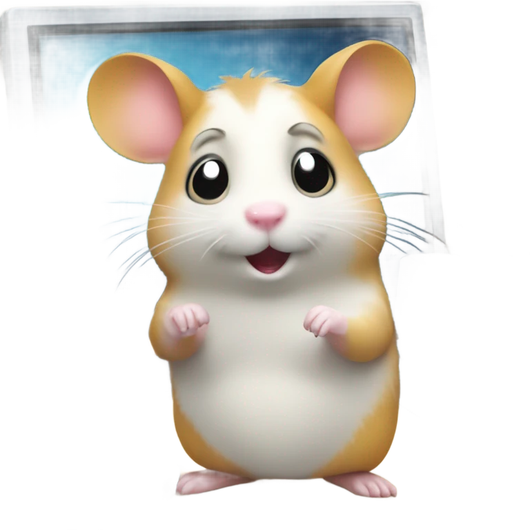 a computer screen showing files with a cute hamster standing by emoji