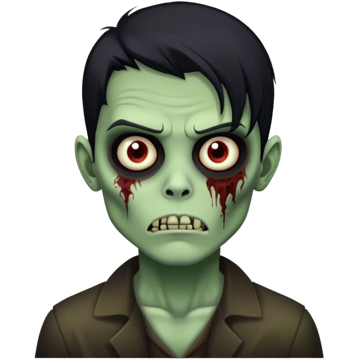 JUST ONE BRUNETTE zombie boy in horror green skin and long black hair emoji