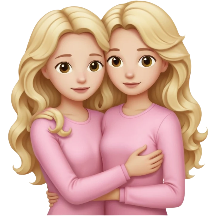 Mother and daughter both with long blonde wavy hair and light pink clothes holding each other  emoji