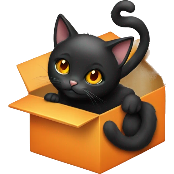 Black cat with orange eyes in present box emoji