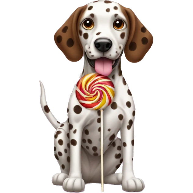 Brown Dalmatian and lollipop emoji