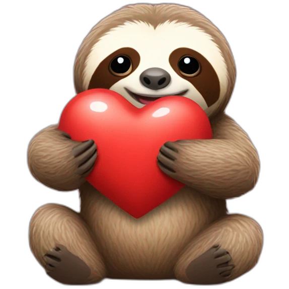 sloth holding a big heart emoji