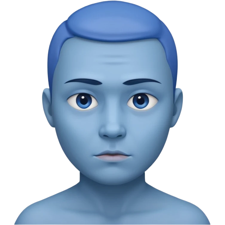 Blue round face sharp facial structure sharp cheeks no expression  emoji
