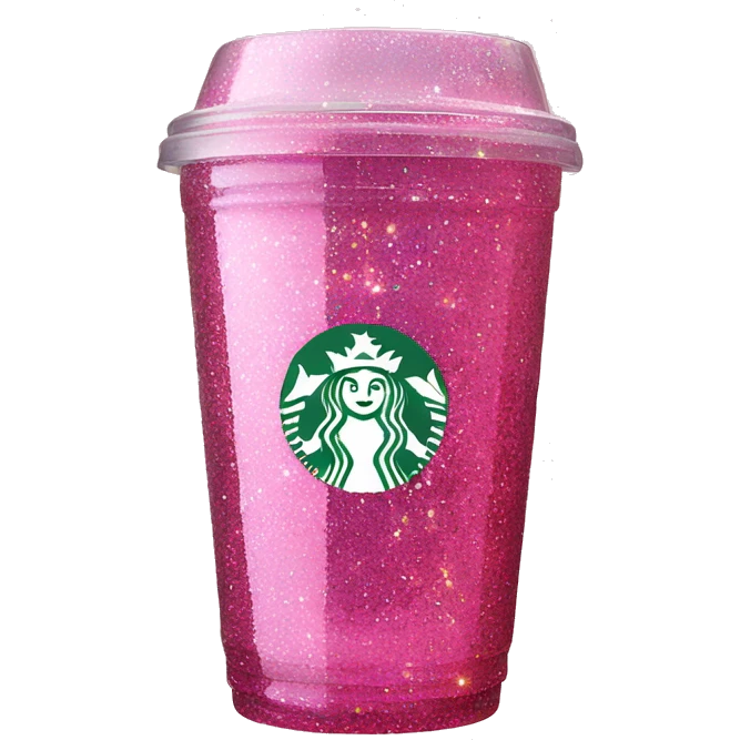 Pink glass starbucks cup glitter emoji