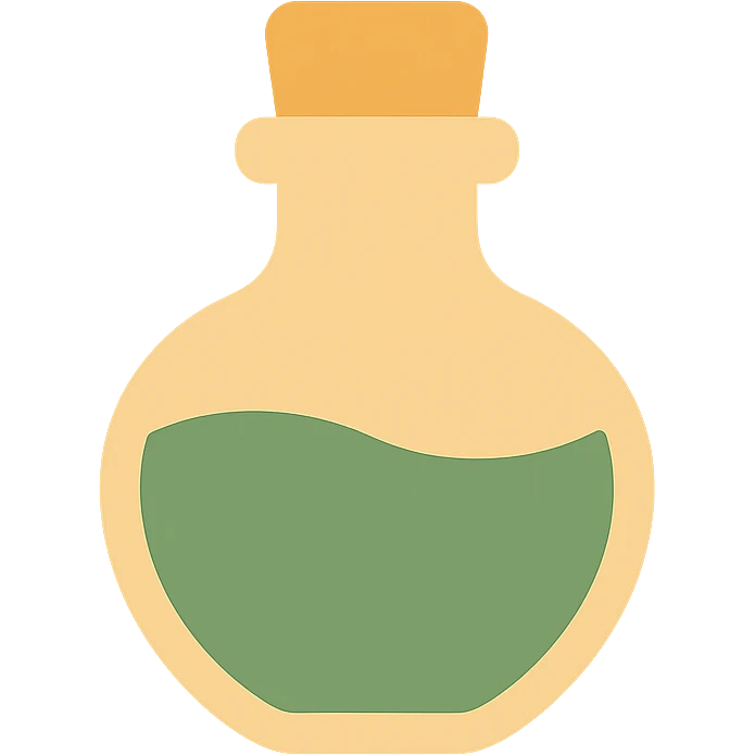magic potion bottle в таких цветах FA9B41, 4A7C5C,  emoji