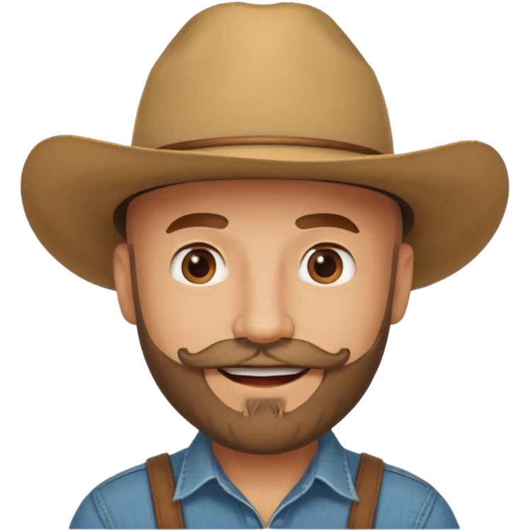 bald man with beard and mustache wearing tan cowboy hat emoji