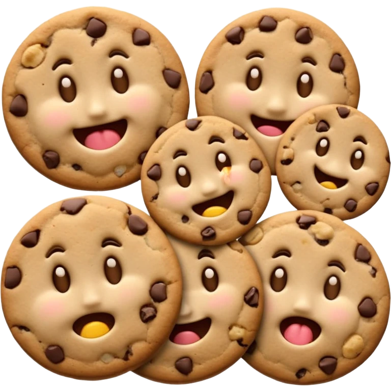 please create cookie emojis, similar to a cookie that looks like it's smiling for a happy cookie, or a cookie that looks like it's frowning for a sadcookie. please use other emotions other than happy or sad emoji