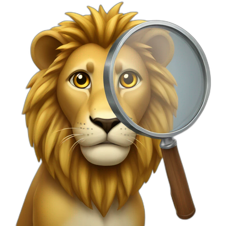 lion inspector with magnifying glass emoji