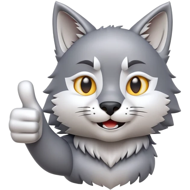 3D-style gray wolf or cat-like character emoji, ok expression with small thumbs up, clean and glossy, inspired by TenSquared logo emoji