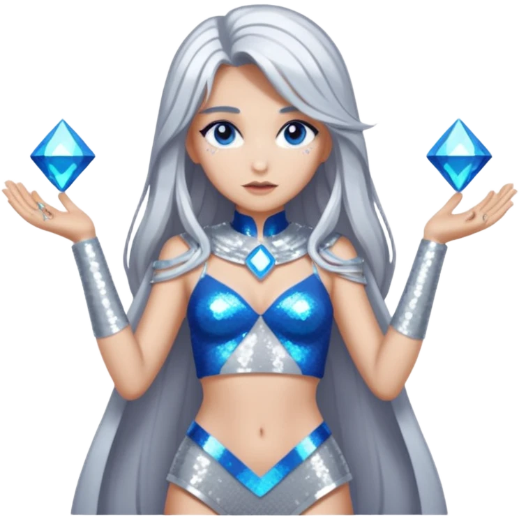 Athena from Lore Olympus with long silver hair, silver sequin outfit emoji