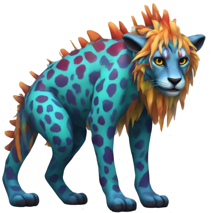 a colorful edgy vernid-fionbri-animal-creature with splash patterns full body emoji
