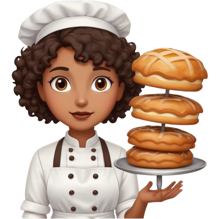 Brown girl, pastry chef with dark curly brown hair emoji
