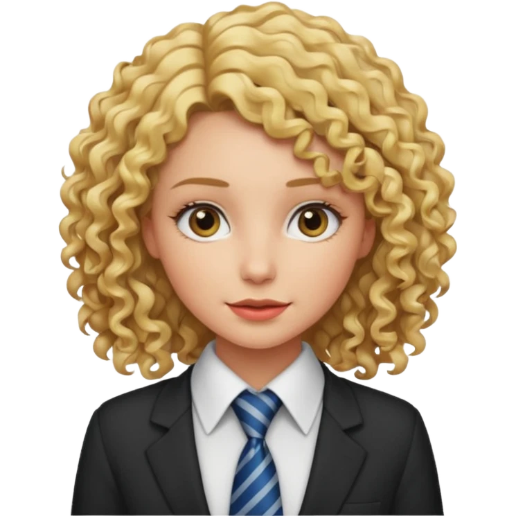 curly woman blonde with tie emoji