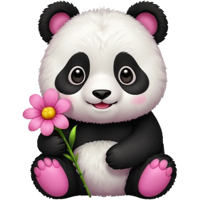 Panda with a pink flower  emoji