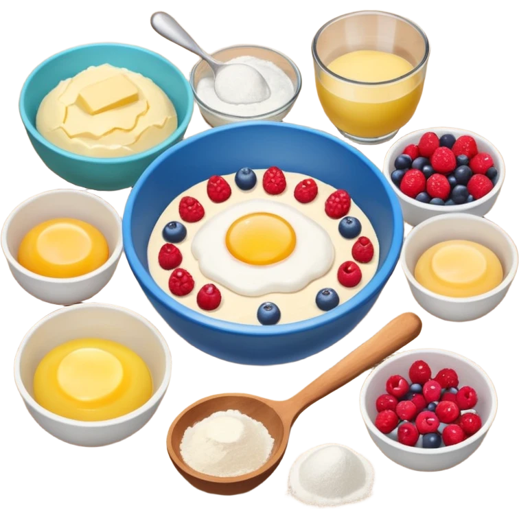 baking ingredients next to a mixing bowl emoji
