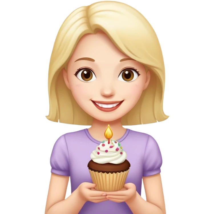 Birthday girl holding cupcake emoji