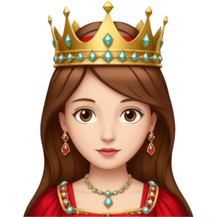 Renaissance lady – brown hair in jeweled crown, red dress with gold trim emoji
