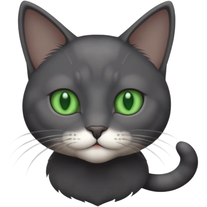 full body gorgeous solid dark grey cat with green eyes, white paws and white whiskers playing emoji
