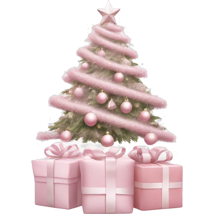Light pink Christmas gifts under a white Christmas tree  emoji