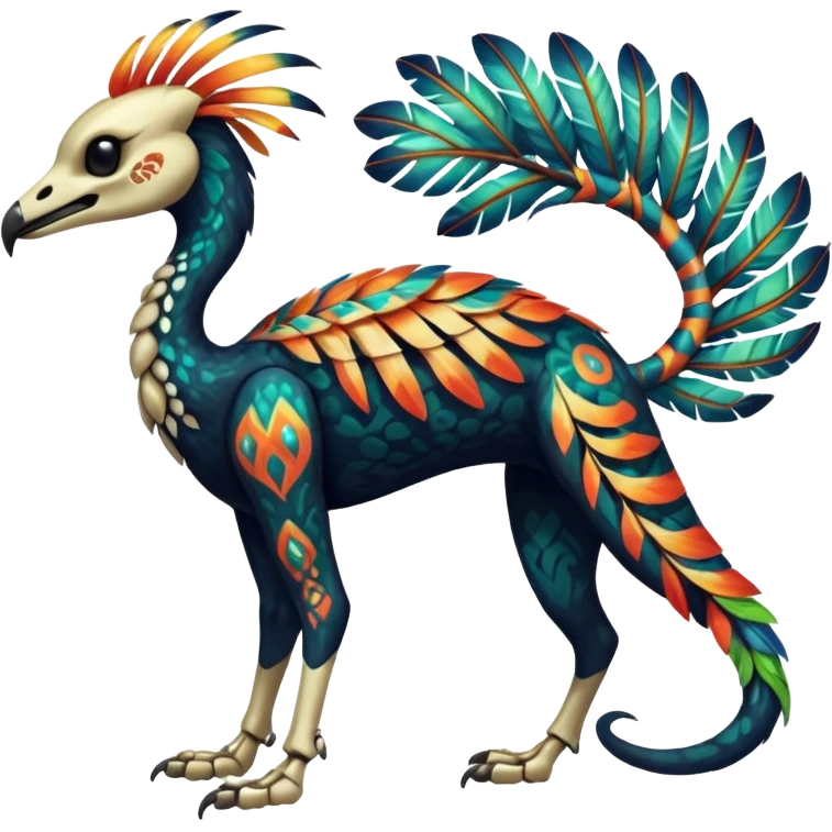 Rare realistic dark edgy glossy shiny tropical tribal patterned feathery skeletabadass epic pretty beautiful handsome gorgeous aesthetic colorful vibrant Vernid-Trico-species-Fakemon-creature by LiLaiRa, 4 legs, 1 tail, random markings, (full body) emoji