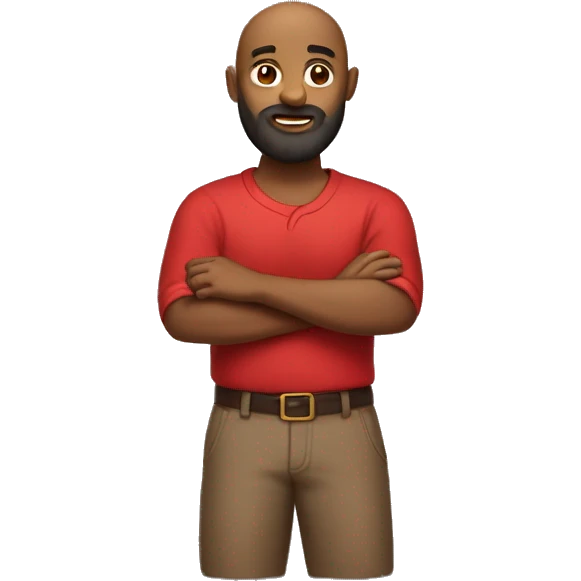 brown bald man with a busy beard in a Cross Hands Pose wearing a red shirt emoji