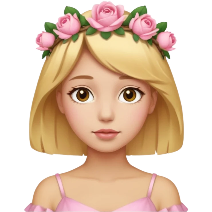 Light golden skin female, short honey-blonde hair, wearing a soft pink rose crown. emoji