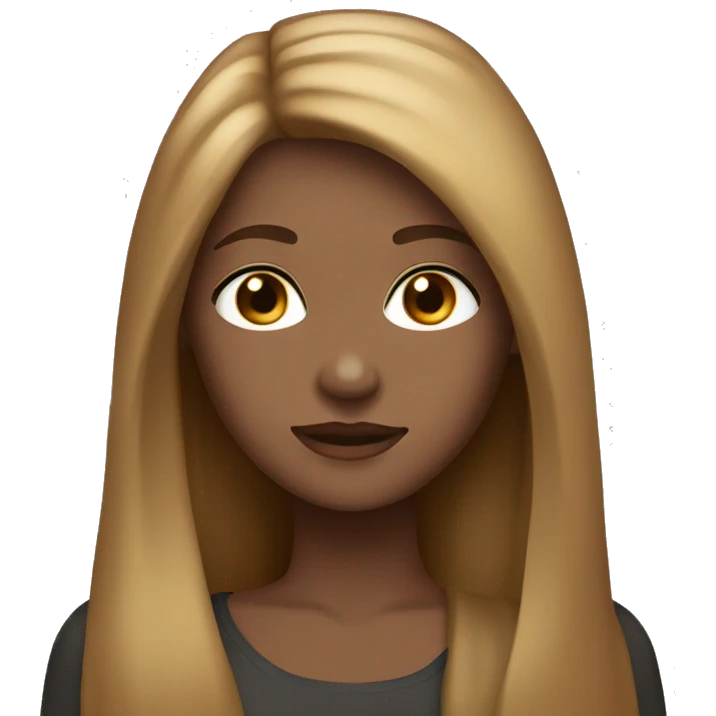 Girl with middle pathed straight long hair that is a dark caramel blonde with brown eyes emoji