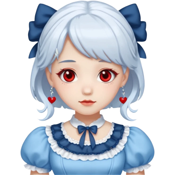 sweet lolita with white hair, red eyes, white skin, wearing a sky blue dress emoji