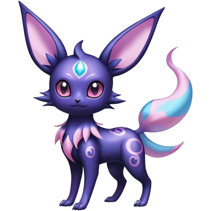Shiny Exotic Badass Ethereal Royal Mysterious Gothic Noibat-Espeon-Umbreon-Sylveon-Pokémon-Fakémon-hybrid-creature (full body) with random pattern-markings emoji