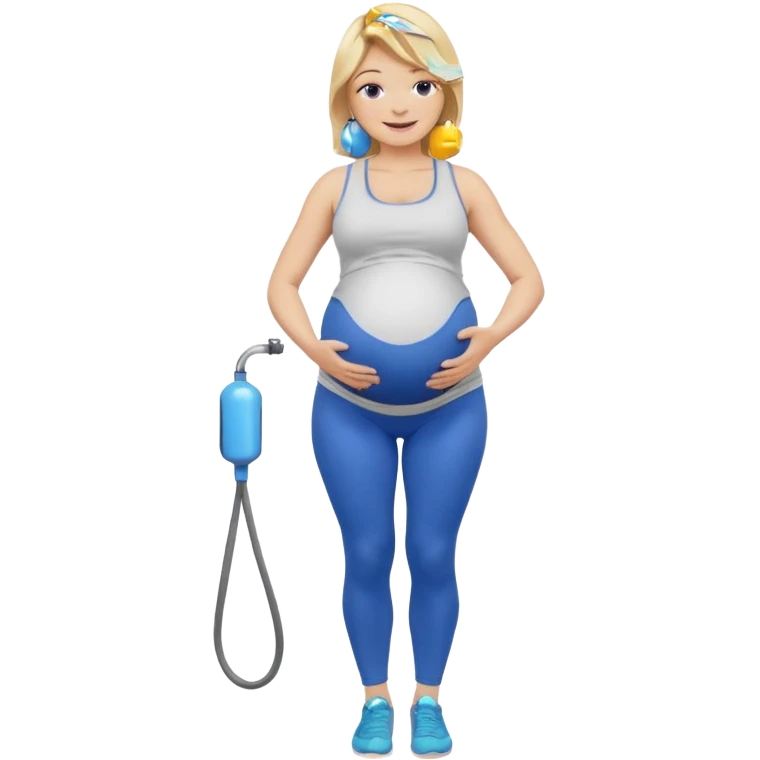 Woman blonde hair tank top blue leggings pregnant belly holding a pump  emoji