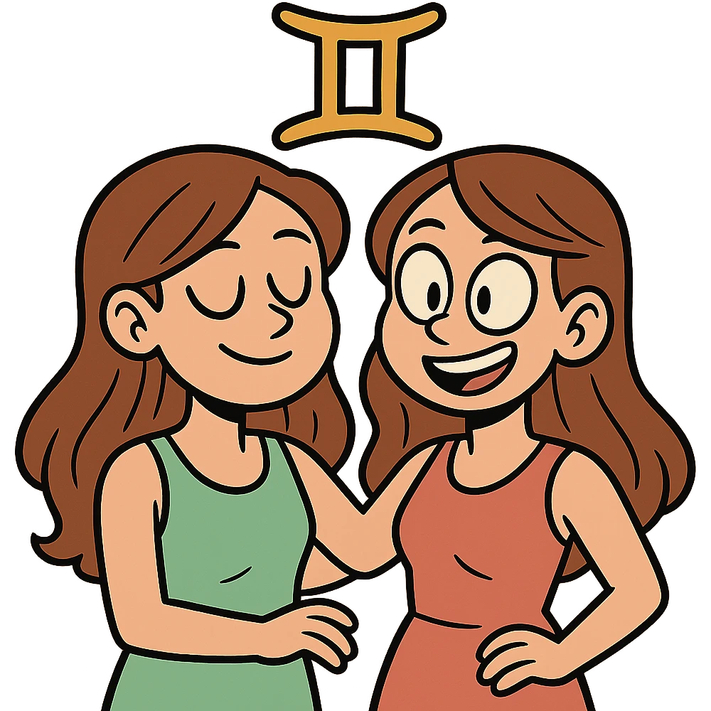 flat toon style gemini twins, simple and bold emoji