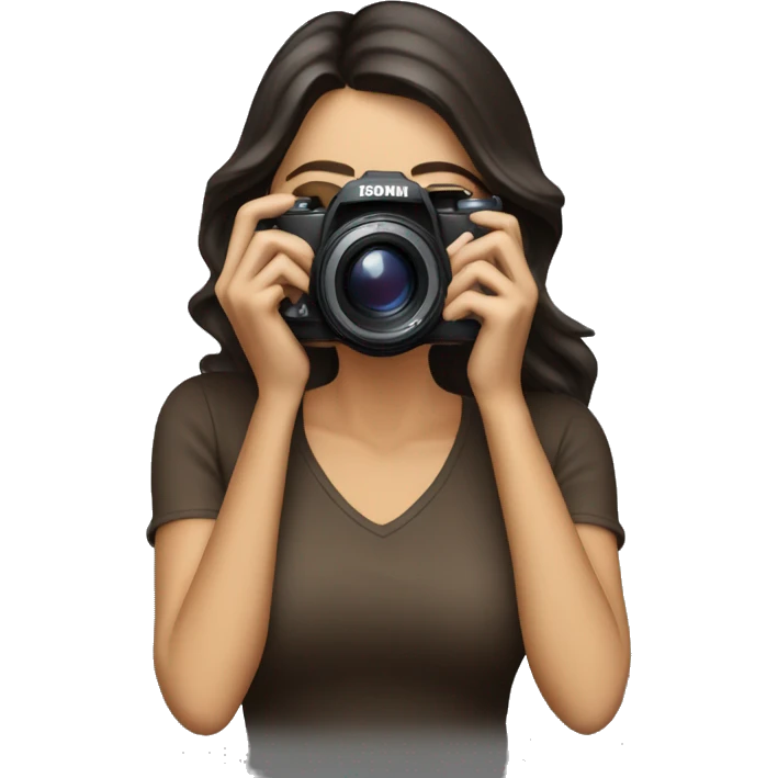 woman photographer camera covering face brunette emoji