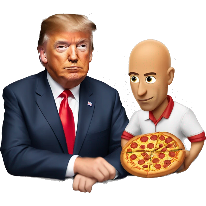 jeff bezos eating pizza in mcdonalds getting watched by donald trump emoji