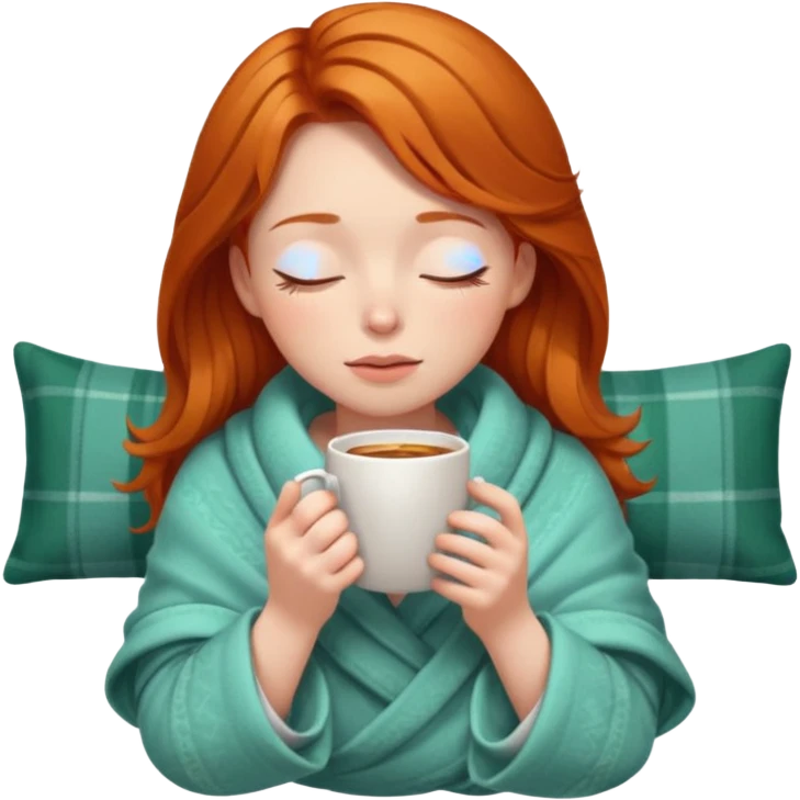 girl with ginger hair inside a blanket sipping coffee eyes closed emoji