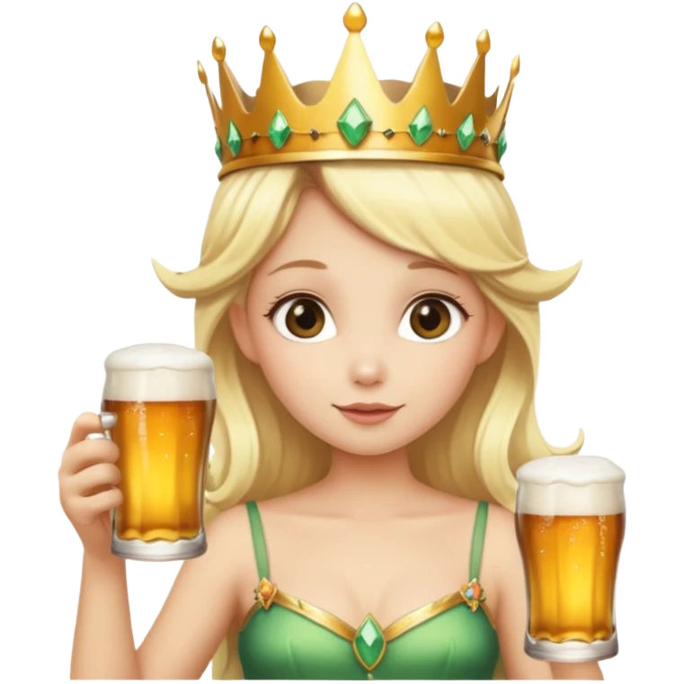 Blonde fairy wearing a crown and drinking a beer emoji