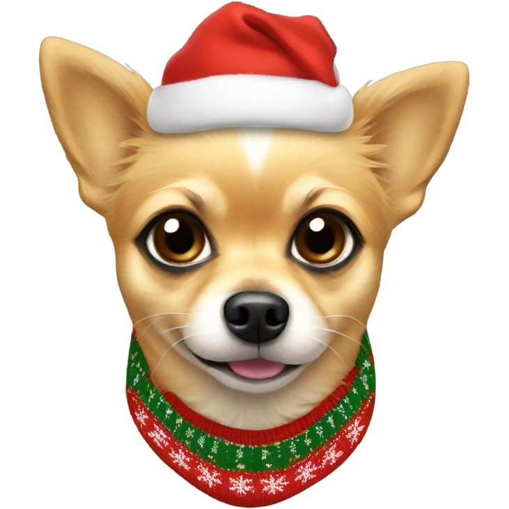 Pomeranian chihuahua mix wearing Christmas sweater emoji