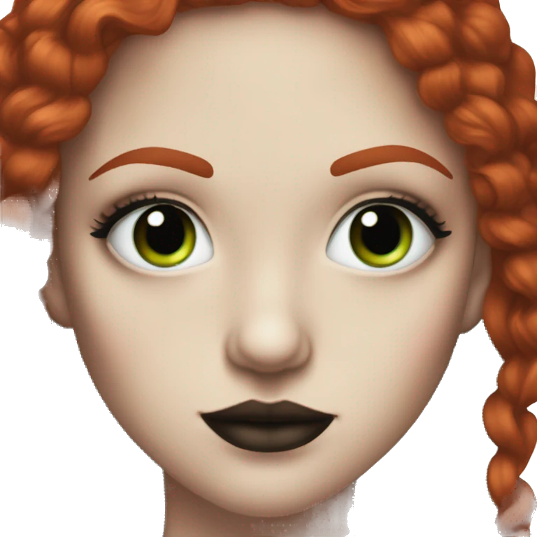 Pale girl with green eyes and bright red hair, dark makeup, a septum and nose ring, and lip ring piercings emoji