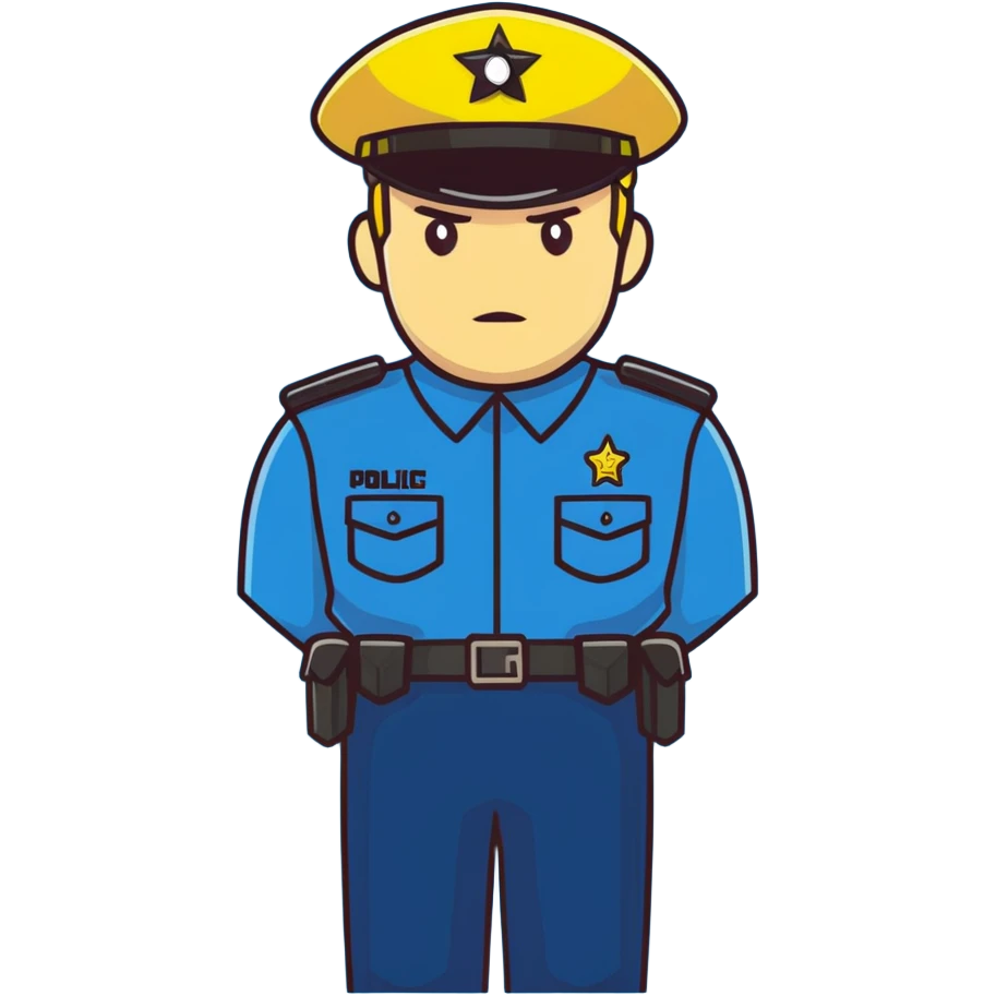 Russian police officer with yellow hat and uniform, professional stance emoji