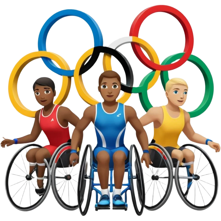 paralympic games with disable athletes with the olympic rings emoji
