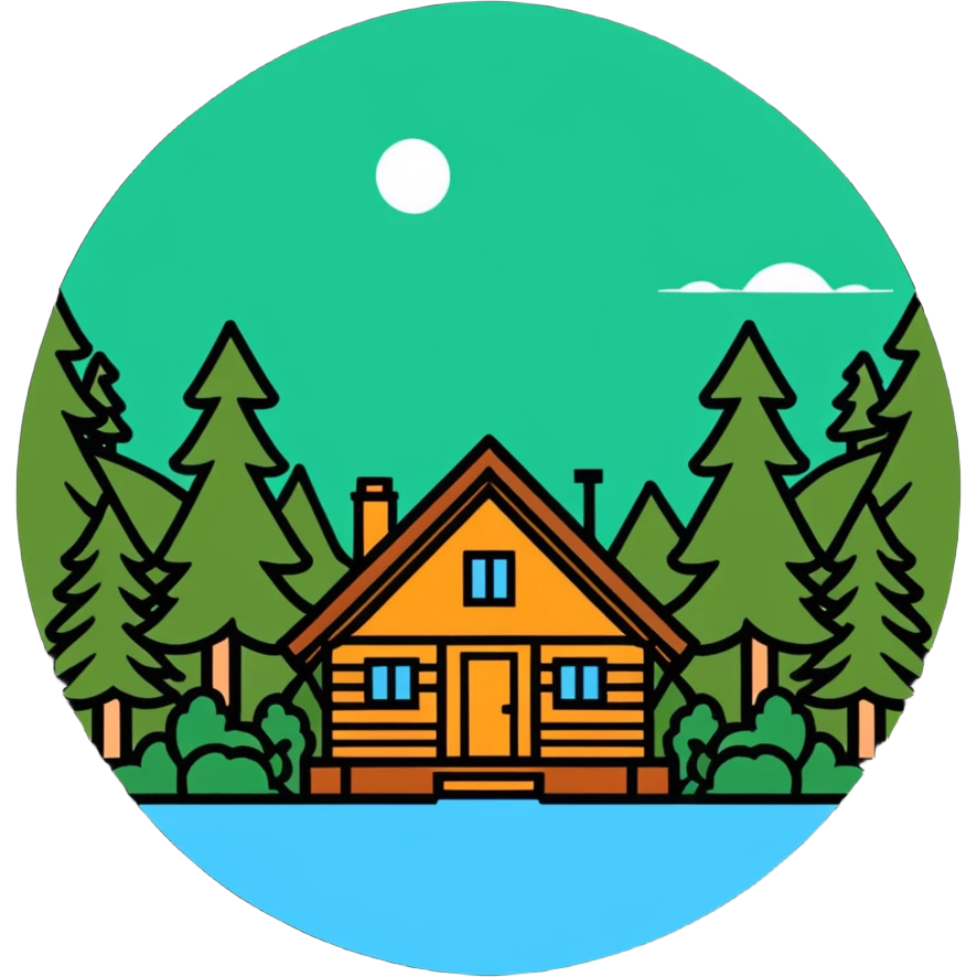 Bon Iver logo with forest and cabin aesthetic emoji