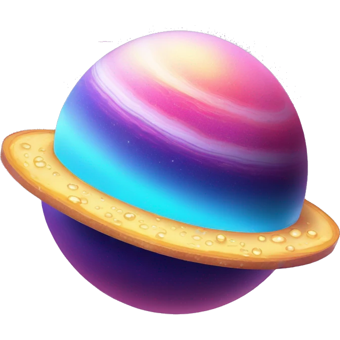 sparkly glittery blue purple and pink gradient planet with a saturn ring dripping cheese from the ring emoji