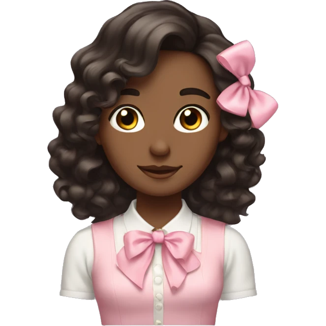 Tall Dark brown wavy hair with soft pink bow emoji